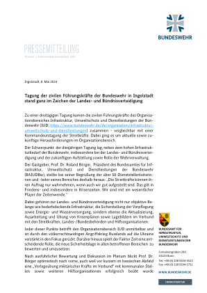 新闻稿：在因戈尔施塔特举行的联邦国防军文职管理人员会议都是关于国家和联盟防御的